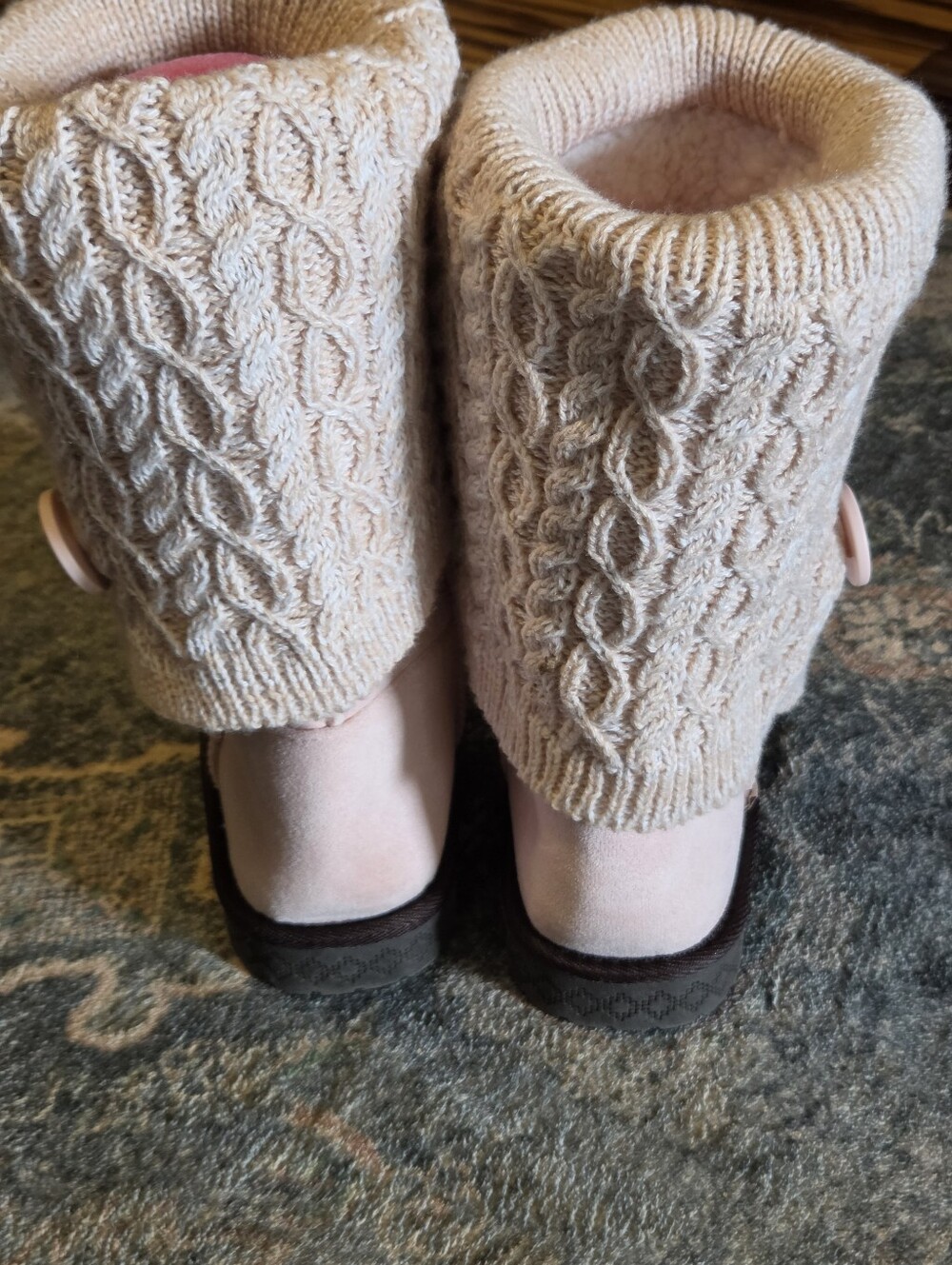 MUK LUKS Cheryl Mid-Calf Winter Boots Light Pink Cable Knit NWOT Size 10 - Picture 3 of 10